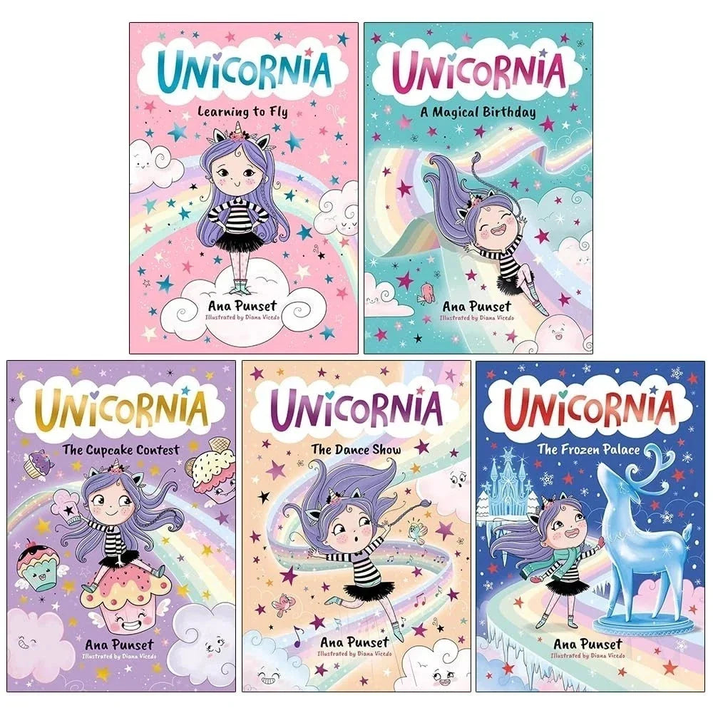 Unicornia Series 5 Books Collection Set By Ana Punset(Learning to Fly,A Magical Birthday,The Cupcake Contest,The Dance Show &The Frozen Palace)