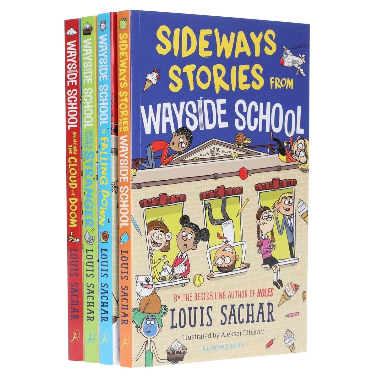 Wayside School Series by Louis Sachar 4 Books Set(Wayside School,Falling Down, Gets a Little Stranger  &  Beneath the Cloud of Doom )